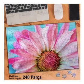 Asil Hobi Mavi Arka Plan Üzerinde Pembe Çiçek Yapboz-Ayak Destekli Çerçeveli 240 Parça Puzzle
