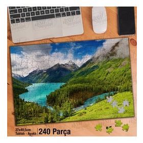 Asil Hobi Mavi Deniz-Dağlar-Ağaçlar-Manzara Yapboz-Ayak Destekli Çerçeveli 240 Parça Puzzle