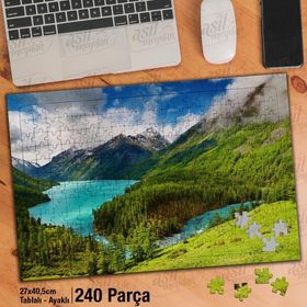 Asil Hobi Mavi Deniz-Dağlar-Ağaçlar-Manzara Yapboz-Ayak Destekli Çerçeveli 240 Parça Puzzle