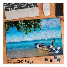 Asil Hobi Mavi Deniz-Gökyüzü-Ağaç-Tahta Kayık Yapboz-Ayak Destekli Çerçeveli 240 Parça Puzzle