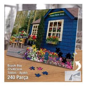 Asil Hobi Mavi Ev-Çiçek Bahçesi-Doğa Yapboz-Ayak Destekli Çerçeveli 240 Parça Puzzle