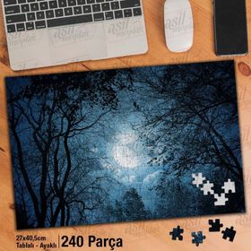 Asil Hobi Mavi Gökyüzü-Ay-Ağaçlar-Dallar-Doğa Yapboz-Ayak Destekli Çerçeveli 240 Parça Puzzle