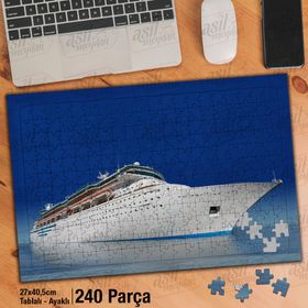 Asil Hobi Mavi Gökyüzü-Beyaz Gemi-Deniz-Manzara Yapboz-Ayak Destekli Çerçeveli 240 Parça Puzzle