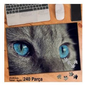 Asil Hobi Mavi Gözlü Kedi-Yakın Çekim-Hayvan Yapboz-Ayak Destekli Çerçeveli 240 Parça Puzzle