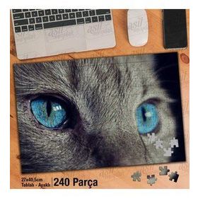 Asil Hobi Mavi Gözlü Kedi-Yakın Çekim-Hayvan Yapboz-Ayak Destekli Çerçeveli 240 Parça Puzzle