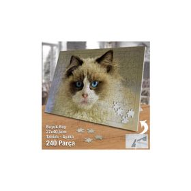 Asil Hobi Mavi Gözlü Sevimli Beyaz Kedi-Hayvan Yapboz-Ayak Destekli Çerçeveli 240 Parça Puzzle