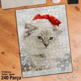 Asil Hobi Mavi Gözlü Sevimli Kedi-Hayvan-Doğa Yapboz-Ayak Destekli Çerçeveli 240 Parça Puzzle