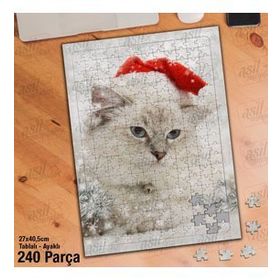 Asil Hobi Mavi Gözlü Sevimli Kedi-Hayvan-Doğa Yapboz-Ayak Destekli Çerçeveli 240 Parça Puzzle