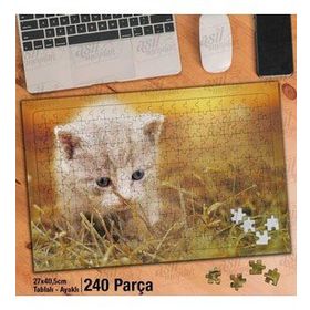 Asil Hobi Mavi Gözlü Sevimli Yavru Kedi-Hayvan Yapboz-Ayak Destekli Çerçeveli 240 Parça Puzzle
