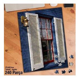 Asil Hobi Mavi Renge Boyalı Duvar-Pencere Yapboz-Ayak Destekli Çerçeveli 240 Parça Puzzle