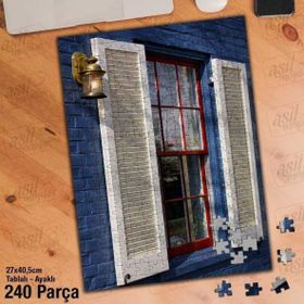 Asil Hobi Mavi Renge Boyalı Duvar-Pencere Yapboz-Ayak Destekli Çerçeveli 240 Parça Puzzle