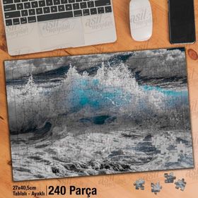 Asil Hobi Mavi Su-Sörf-Deniz-Dev Dalga-Doğa Yapboz-Ayak Destekli Çerçeveli 240 Parça Puzzle