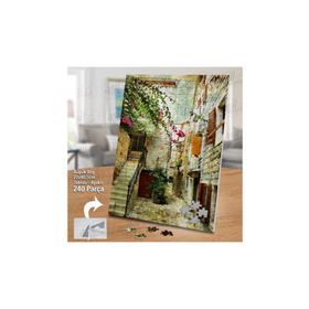 Asil Hobi Merdivenler-Taş Ev-Çiçekler-Manzara Yapboz-Ayak Destekli Çerçeveli 240 Parça Puzzle