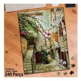 Asil Hobi Merdivenler-Taş Ev-Çiçekler-Manzara Yapboz-Ayak Destekli Çerçeveli 240 Parça Puzzle