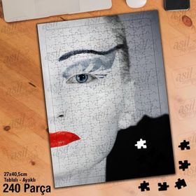 Asil Hobi Model-Makyaj-Siyah Beyaz-Kadın Yapboz-Ayak Destekli Çerçeveli 240 Parça Puzzle