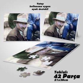 Asil Hobi Modern Şık Giyimli Mavi Gözlü Mustafa Kemal Atatürk-Yapboz-Ayak Destekli 42 Parça Puzzle