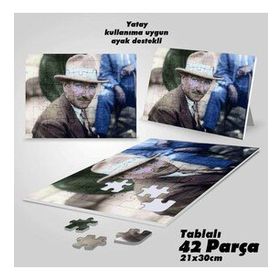 Asil Hobi Modern Şık Giyimli Mavi Gözlü Mustafa Kemal Atatürk-Yapboz-Ayak Destekli 42 Parça Puzzle
