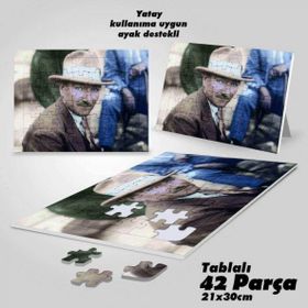 Asil Hobi Modern Şık Giyimli Mavi Gözlü Mustafa Kemal Atatürk-Yapboz-Ayak Destekli 42 Parça Puzzle