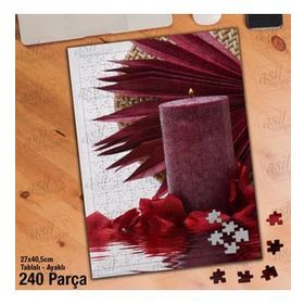 Asil Hobi Mor Mum-Gül Yaprakları-Su-Yansıma Yapboz-Ayak Destekli Çerçeveli 240 Parça Puzzle