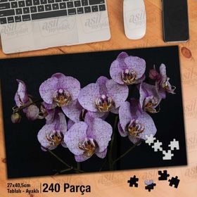 Asil Hobi Mor Orkide-Siyah Zemin-Çiçek-Bitki Yapboz-Ayak Destekli Çerçeveli 240 Parça Puzzle