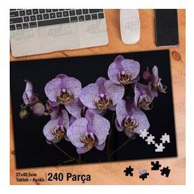 Asil Hobi Mor Orkide-Siyah Zemin-Çiçek-Bitki Yapboz-Ayak Destekli Çerçeveli 240 Parça Puzzle