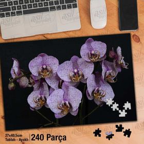 Asil Hobi Mor Orkide-Siyah Zemin-Çiçek-Bitki Yapboz-Ayak Destekli Çerçeveli 240 Parça Puzzle