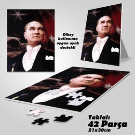 Asil Hobi Mustafa Kemal Atatürk-Ay Yıldız-Yapboz-Ayak Destekli Çerçeveli 42 Parça Puzzle