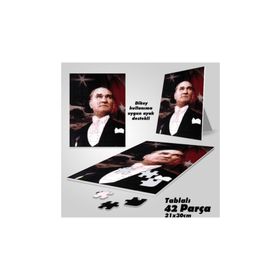 Asil Hobi Mustafa Kemal Atatürk-Ay Yıldız-Yapboz-Ayak Destekli Çerçeveli 42 Parça Puzzle