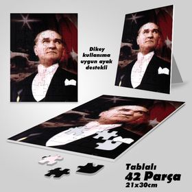 Asil Hobi Mustafa Kemal Atatürk-Ay Yıldız-Yapboz-Ayak Destekli Çerçeveli 42 Parça Puzzle