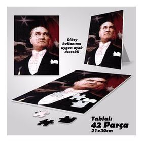 Asil Hobi Mustafa Kemal Atatürk-Ay Yıldız-Yapboz-Ayak Destekli Çerçeveli 42 Parça Puzzle