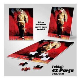 Asil Hobi Mustafa Kemal Atatürk-Üniforma-Yapboz-Ayak Destekli Çerçeveli 42 Parça Puzzle