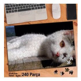 Asil Hobi Mutsuz Kedi-Dalgın-Sevimli Hayvan Yapboz-Ayak Destekli Çerçeveli 240 Parça Puzzle