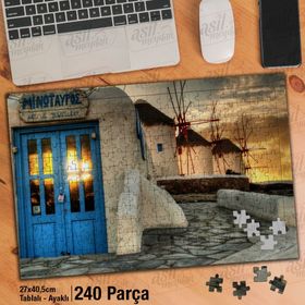 Asil Hobi Mykonos-Değirmenler-Yunanistan-Mimari Yapboz-Ayak Destekli Çerçeveli 240 Parça Puzzle