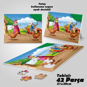 Asil Hobi Nasrettin-Hoca-Çocuklar İçin Eğitici Yapboz-Ayak Destekli Çerçeveli 42 Parça Puzzle