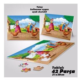 Asil Hobi Nasrettin-Hoca-Çocuklar İçin Eğitici Yapboz-Ayak Destekli Çerçeveli 42 Parça Puzzle