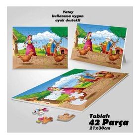 Asil Hobi Nasrettin-Hoca-Çocuklar İçin Eğitici Yapboz-Ayak Destekli Çerçeveli 42 Parça Puzzle