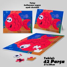 Asil Hobi Neşeli Balık-Deniz Yapboz-Ayak Destekli Çerçeveli 42 Parça Puzzle