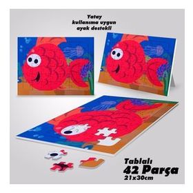 Asil Hobi Neşeli Balık-Deniz Yapboz-Ayak Destekli Çerçeveli 42 Parça Puzzle