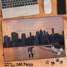 Asil Hobi New York City-Kızıl Gökyüzü-Binalar Yapboz-Ayak Destekli Çerçeveli 240 Parça Puzzle