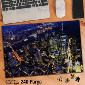 Asil Hobi New York-Şehir-Kuşbakışı-Gece Yapboz-Ayak Destekli Çerçeveli 240 Parça Puzzle