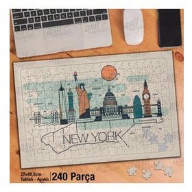 Asil Hobi New York-Vektörel Çizim Yapboz-Ayak Destekli Çerçeveli 240 Parça Puzzle