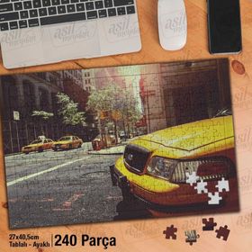 Asil Hobi Newyork Sokakları-Sarı Araba-Retro Yapboz-Ayak Destekli Çerçeveli 240 Parça Puzzle