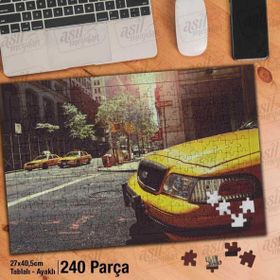 Asil Hobi Newyork Sokakları-Sarı Araba-Retro Yapboz-Ayak Destekli Çerçeveli 240 Parça Puzzle