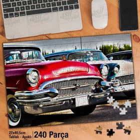 Asil Hobi Nostalji-Eskitme Kırmızı Araba Yapboz-Ayak Destekli Çerçeveli 240 Parça Puzzle