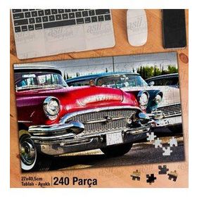 Asil Hobi Nostalji-Eskitme Kırmızı Araba Yapboz-Ayak Destekli Çerçeveli 240 Parça Puzzle