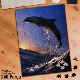 Asil Hobi Okyanus-Yunus Balığı Gün Batımı Yapboz-Ayak Destekli Çerçeveli 240 Parça Puzzle