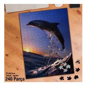 Asil Hobi Okyanus-Yunus Balığı Gün Batımı Yapboz-Ayak Destekli Çerçeveli 240 Parça Puzzle
