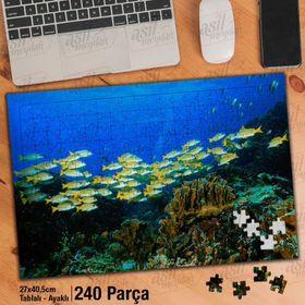 Asil Hobi Okyanusta Balık Sürüsü-Renkli Yaşam Yapboz-Ayak Destekli Çerçeveli 240 Parça Puzzle