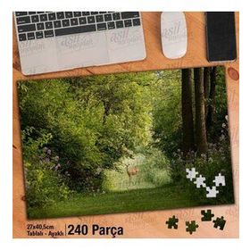 Asil Hobi Orman Yolunda Ceylan-Ağaçlar-Manzara Yapboz-Ayak Destekli Çerçeveli 240 Parça Puzzle