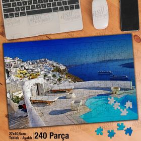 Asil Hobi Otel Havuzu-Beyaz Evler-Deniz-Manzara-Yapboz-Ayak Destekli 240 Parça Puzzle